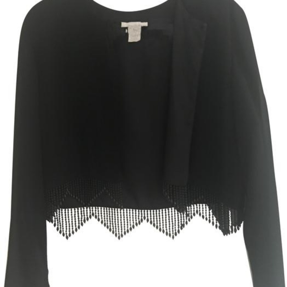 Vintage Black Beaded Cropped Bolo Jacket - L